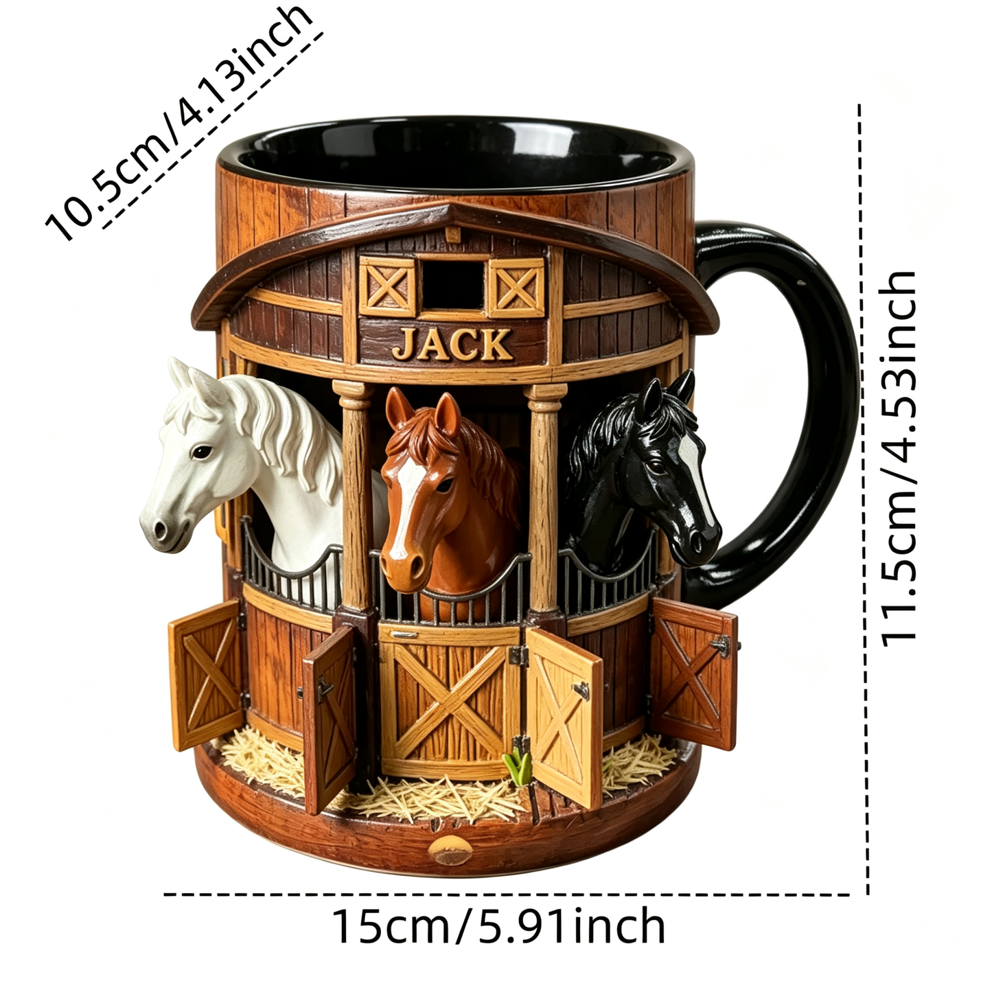 ☕Taza de café 3D con temática de granja y establo, taza de acero inoxidable con relieve tridimensional, regalo ideal para amantes de los caballos.