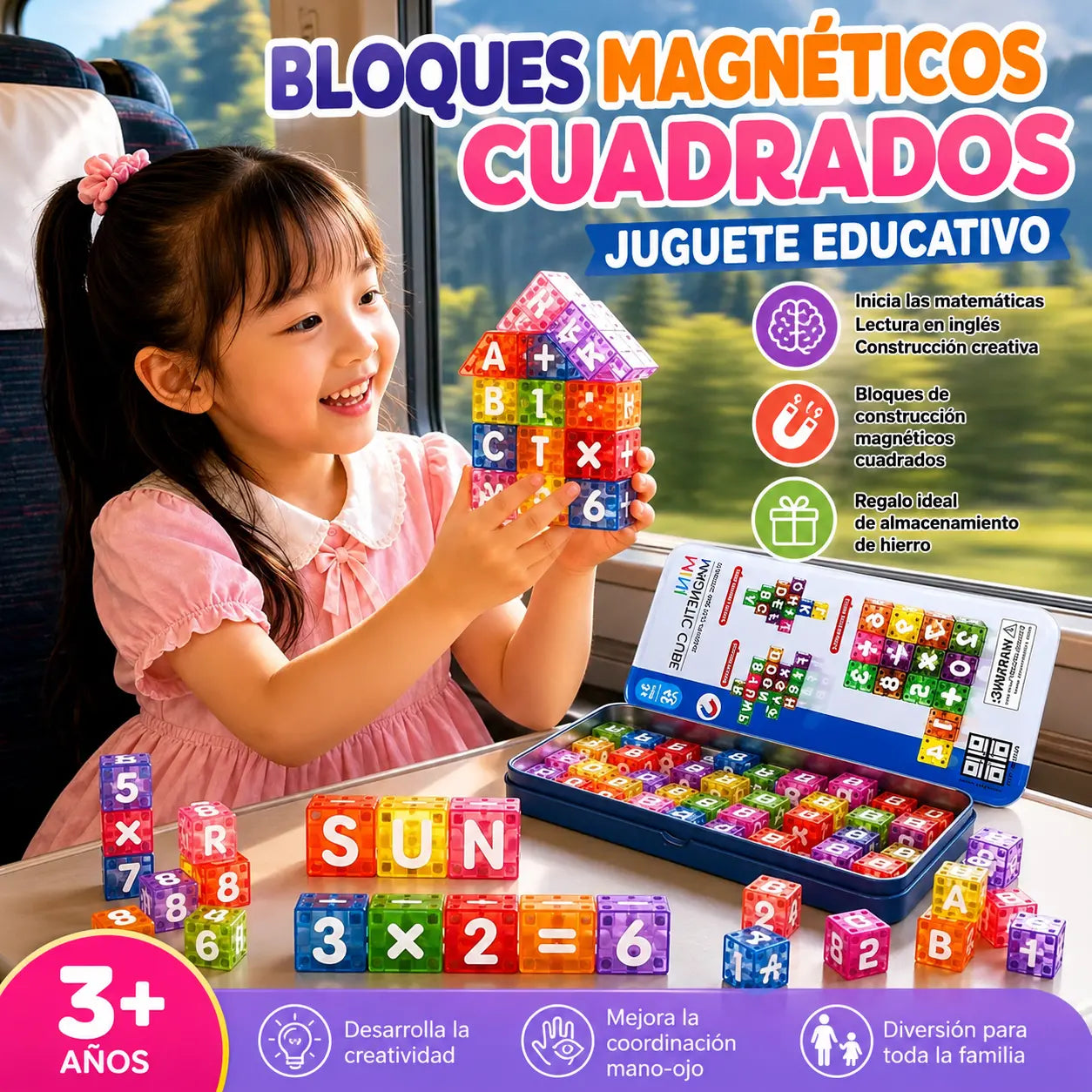 👦👧【40 bloques de construcción + caja de almacenamiento】👍 Bloques de construcción magnéticos para niños con alfabeto y números