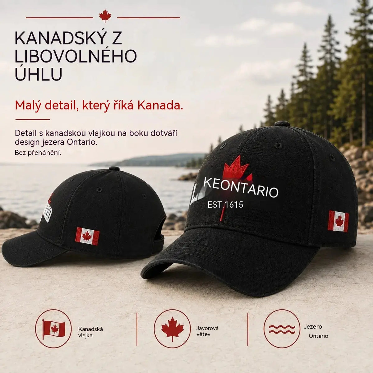 ✨2 kus 23 eur🧢🍁Nastavitelná retro kšiltovka s výšivkou javorového listu u jezera