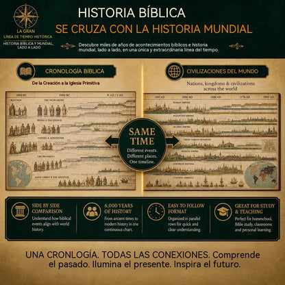 🔥📜 OFERTA ESPECIAL | Cuadro de historia sincronológica: 6.000 años de acontecimientos bíblicos y mundiales en una línea de tiempo desplegable.