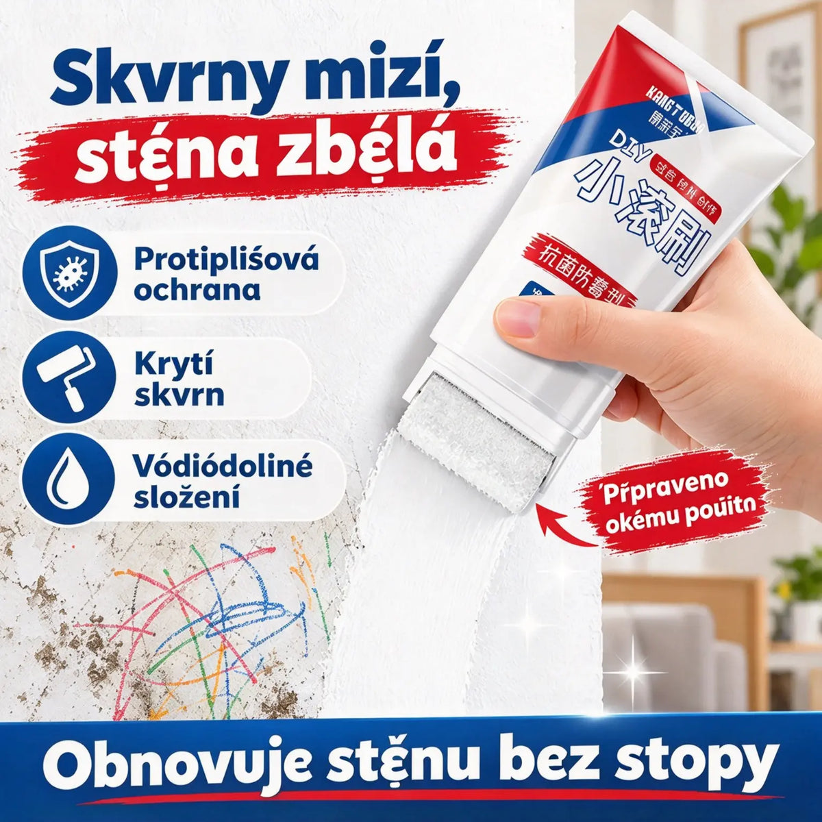 Pasta na opravu stěn s válečkem – zakryje skvrny a nečistoty