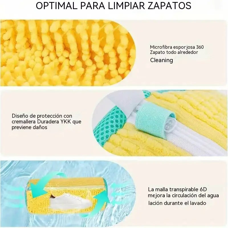 Bolsa cilíndrica para lavar zapatos en la lavadora y para su cuidado.