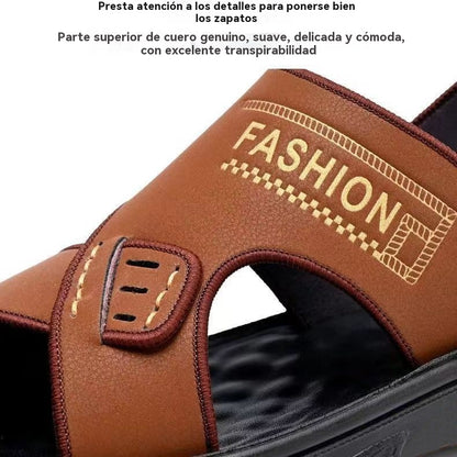 🐂【38-47】Nuevas sandalias de playa de cuero con suela gruesa para hombre