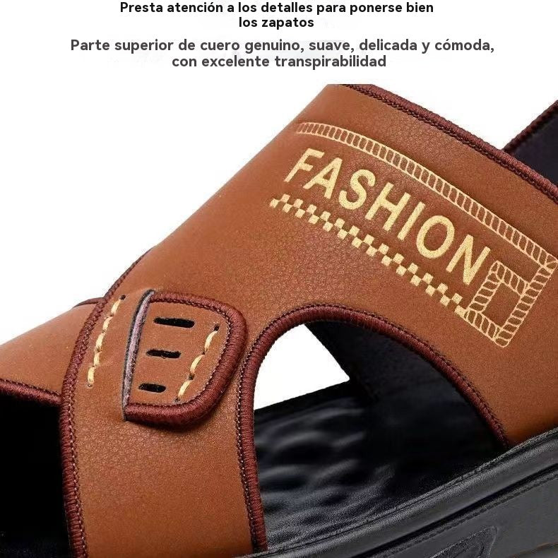 🐂【38-47】Nuevas sandalias de playa de cuero con suela gruesa para hombre