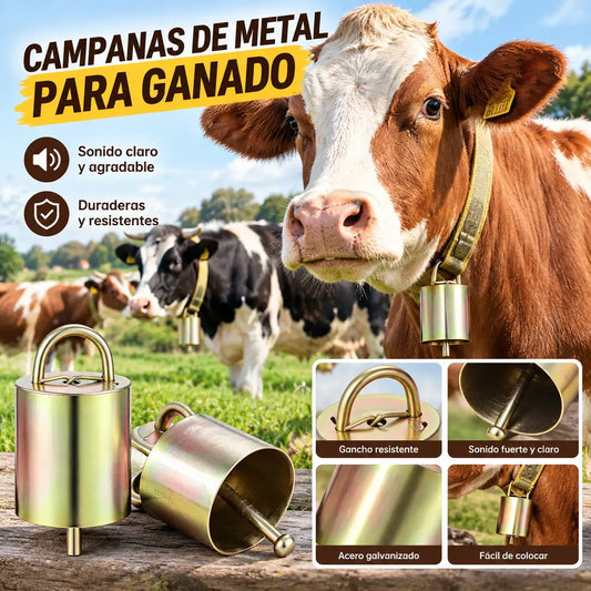 【4 piezas 】Campanas de bronce para el pastoreo de ganado, caballos y ovejas, el fuerte sonido de las campanas del ganado se extiende cada vez más