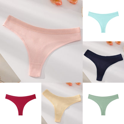 【40-90kg】【XS-2XL】 Tanga sexy para mujer – Braguitas de algodón acanalado en color liso【Juego de 6 piezas】