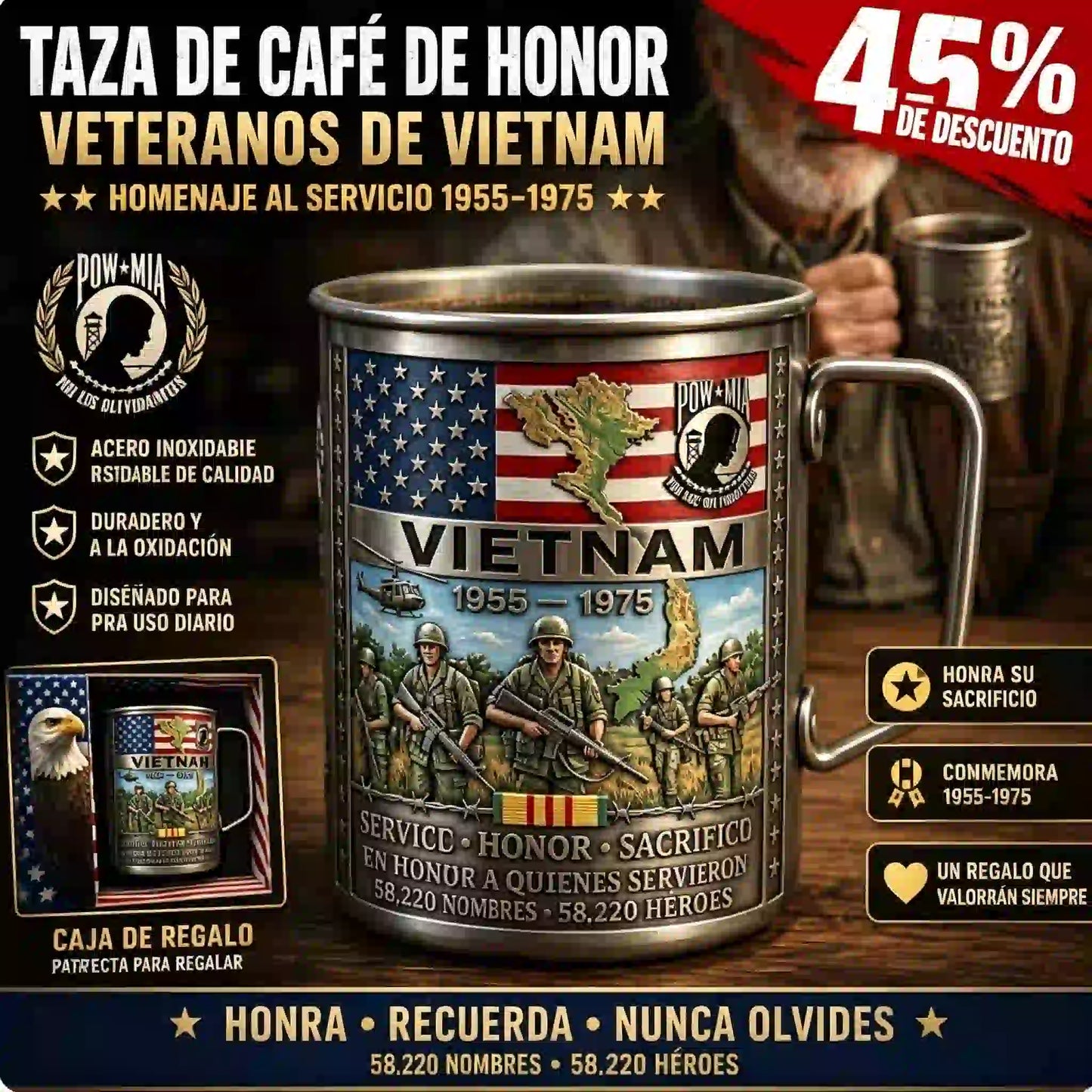 🎖️☕Taza/vaso de café conmemorativo para veteranos！