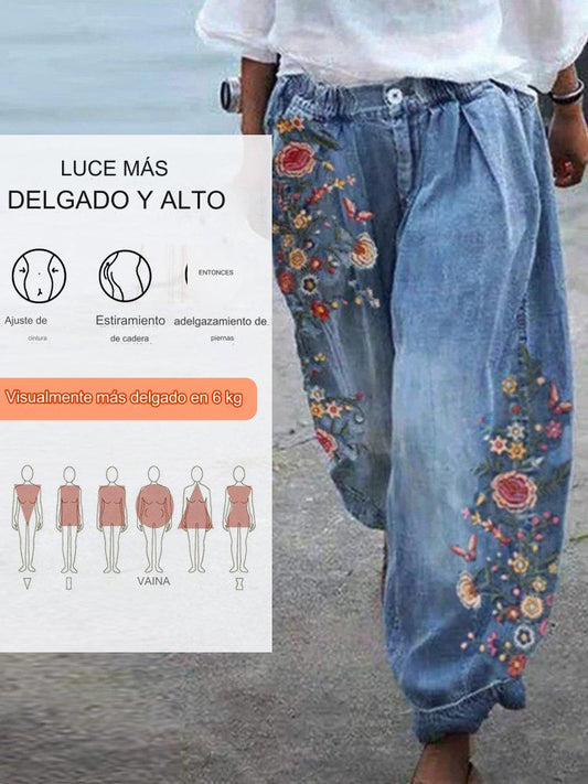 👖【S-5XL】Vaqueros estampados de moda para mujer, bombachos