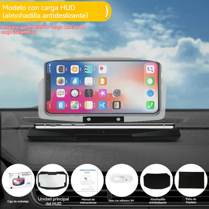 🔋📱 Soporte para teléfono con carga inalámbrica HUD para coche, soporte para proyector de navegación