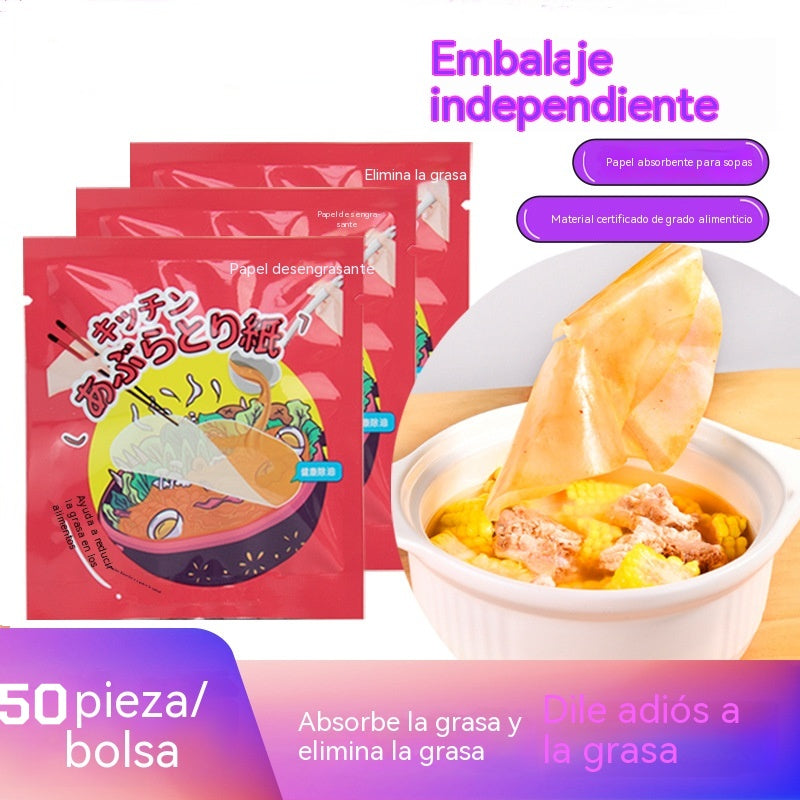 【Compra 1 y llévate 1 gratis】【2 bolsas/100 comprimidos】100 hojas de papel no tejido absorbente de aceite, apto para uso alimentario, para una alimentación saludable y la reducción de grasas.