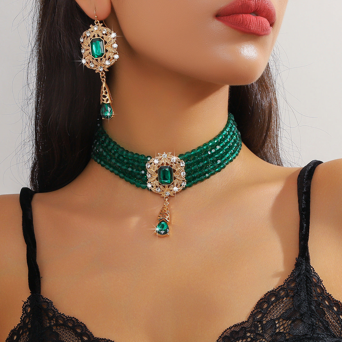 🌹 ¡¡50% DE DESCUENTO AHORA!! 🌹 Conjunto de lujo con collar y pendientes de cristal