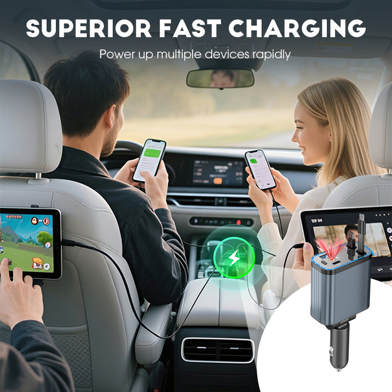 ⚡✨ Cargador de coche ultrarrápido: dos puertos USB-C retráctiles con luz ambiental Starlight y protección de seguridad inteligente 🚗💫