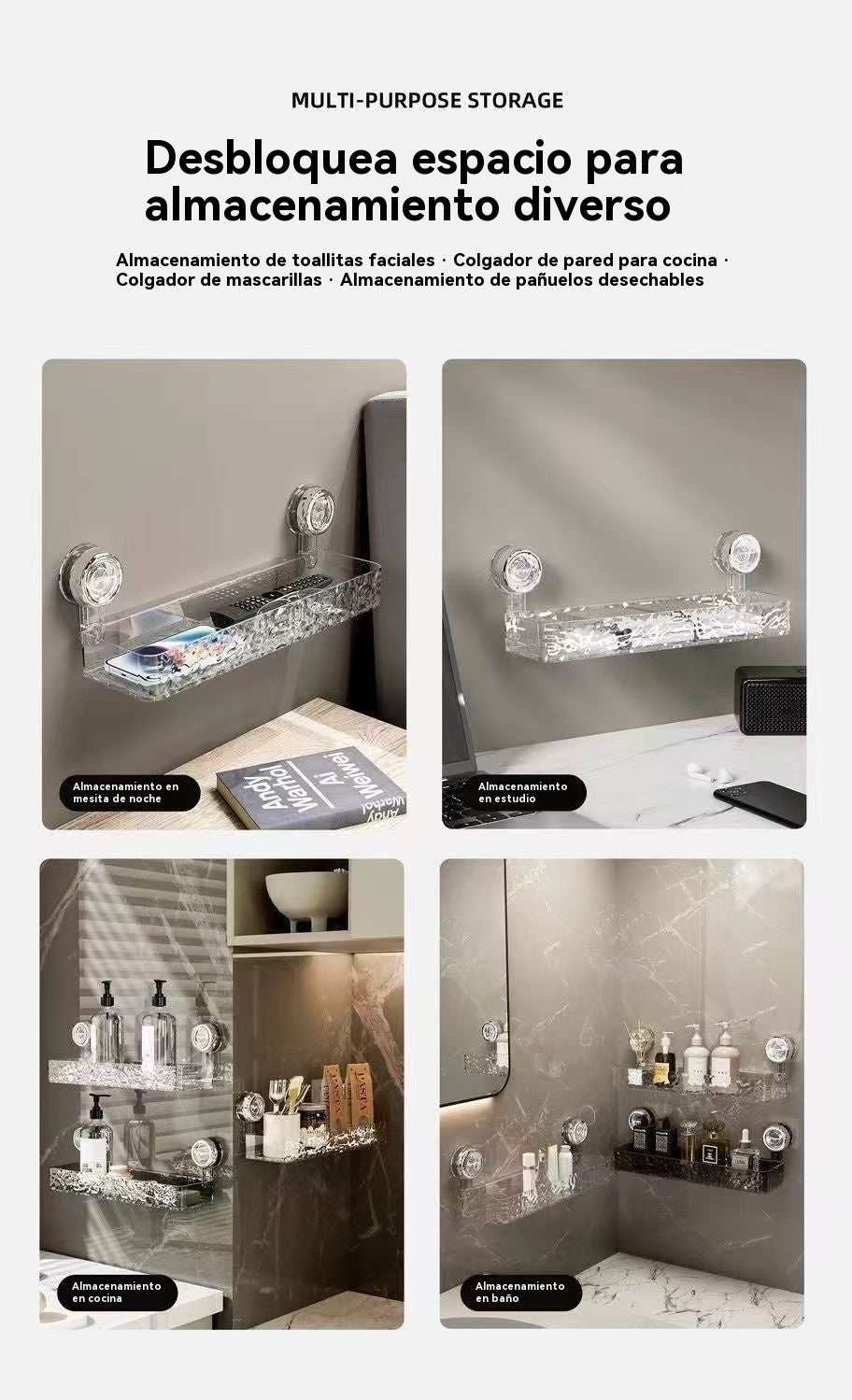 🍽️🧺🔥 Estante de almacenamiento con ventosa sin perforaciones, elegante estante de drenaje ondulado, adecuado para cocina y baño