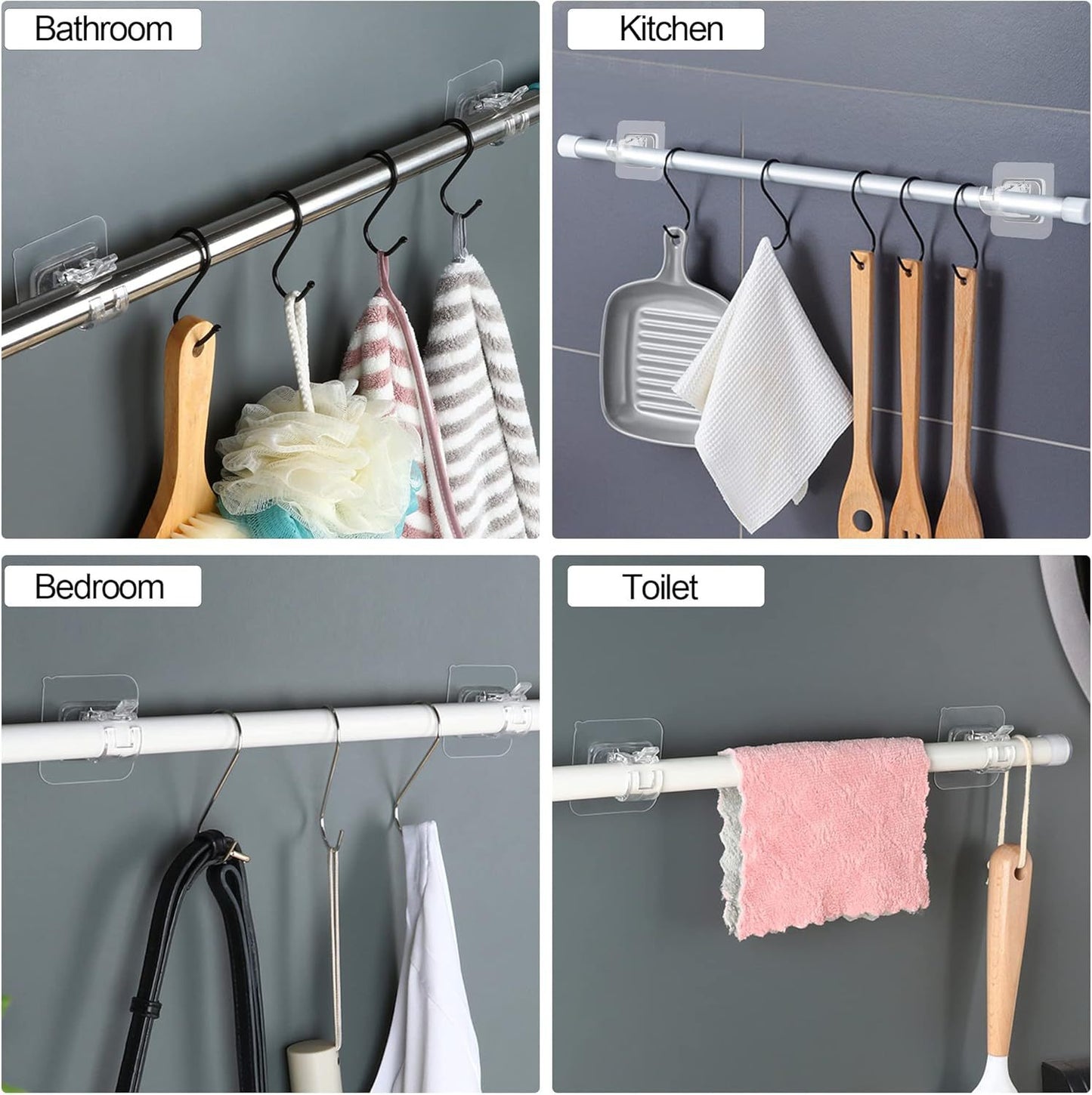 【20 piezas】Soportes adhesivos de alta resistencia para barras de cortina que no requieren taladrar; diseño transparente y gran capacidad de carga: se fijan de forma segura sin tornillos.