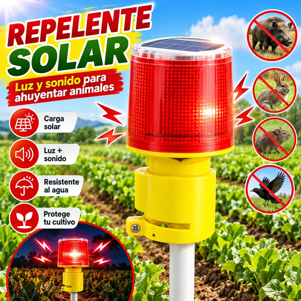 🔥🔥Luz de advertencia solar La luz de señal de torre ahuyenta eficazmente a los ladrones y animales salvajes