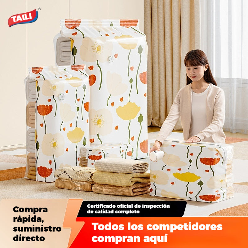 🧳【Juego de 5 piezas】💨 Bolsa de almacenamiento al vacío grande y compresible: no requiere bomba, es a prueba de fugas e ideal para ahorrar espacio en maletas y en casa ✈️
