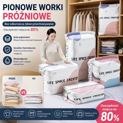 🧳【Zestaw 5 sztuk】💨 Duży, kompresyjny worek próżniowy: Nie wymaga pompki, jest szczelny i idealny do oszczędzania miejsca w walizkach oraz w domu ✈️