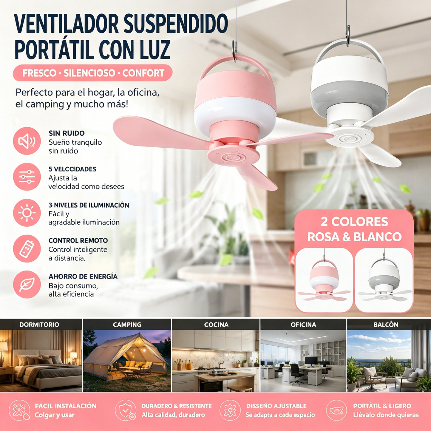 ⏰ Oferta por tiempo limitado: ¡Ventilador de techo recargable con luz LED! 🌬️✨