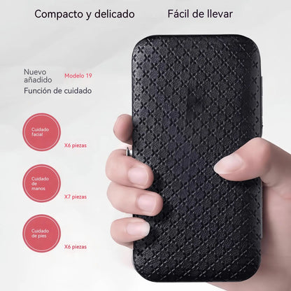 [Set de 19 piezas] Juego de cortaúñas superventas: herramientas profesionales de manicura y pedicura con diseño antisalpicaduras.