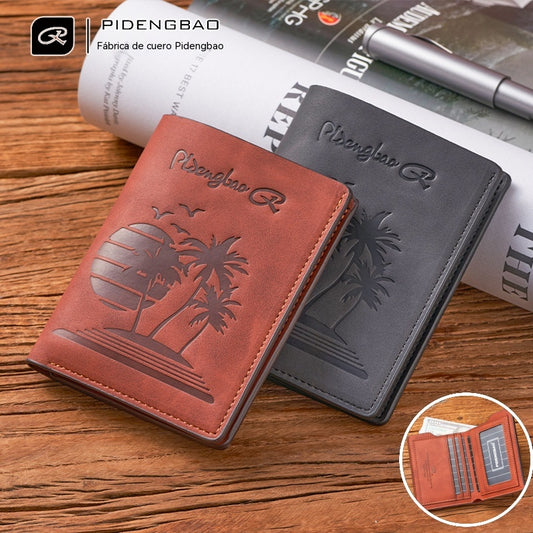 🎁🎁Nueva cartera informal para hombre, de piel repujada, elegante, vertical, delgada y con múltiples ranuras para tarjetas.