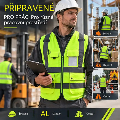 🦺 Reflexní bezpečnostní vesta s mnoha kapsami – maximální viditelnost v rozsahu 360° a praktičnost pro jakékoli pracovní prostředí!