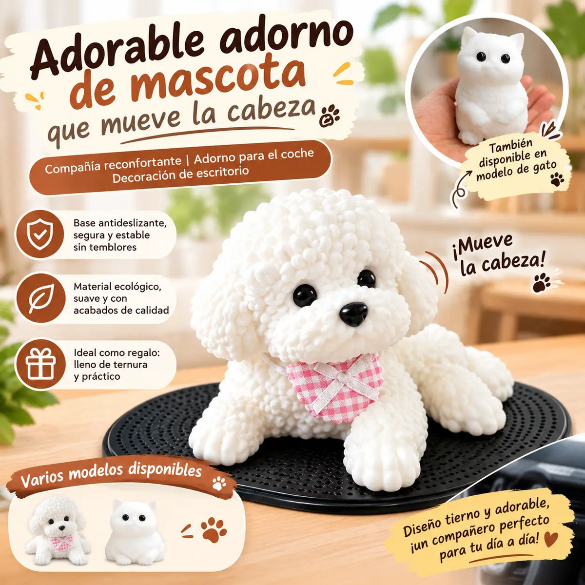 🐶✨Adorno de caniche para coche: la mejora más adorable para el salpicadero
