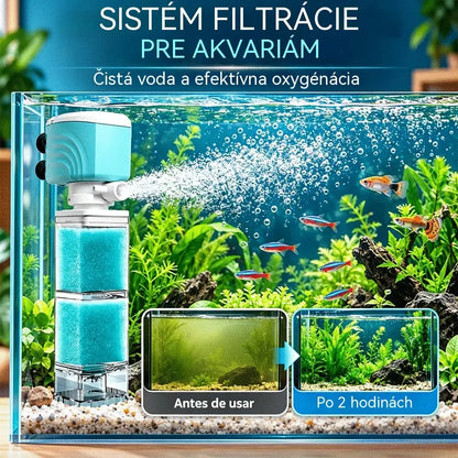 🐠💧 Vnútorný akváriový filter 3 v 1 | Odsávač nečistôt, čerpadlo na vodu, okysličovanie a cirkulácia