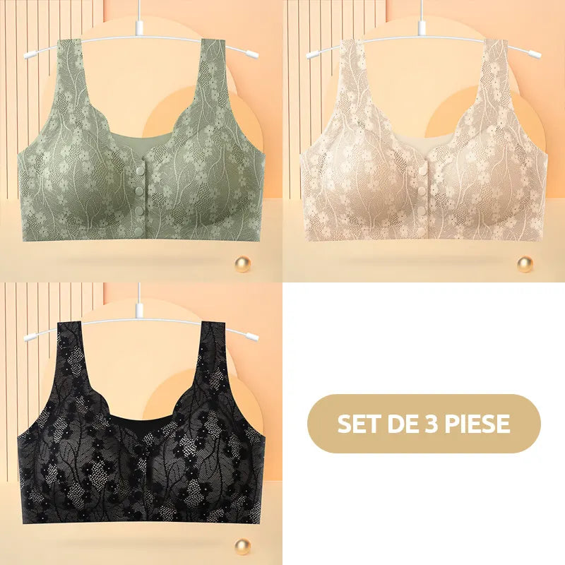 😍【Pack de 3 unidades】Sujetador sin aros para mujer con botones en la parte delantera ❤️【40-100 kg】