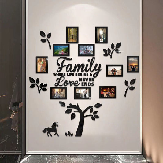 ✨ Adhesivo de pared con marco de fotos de árbol genealógico 3D: estilo moderno, superficie brillante, autoadhesivo 🏡