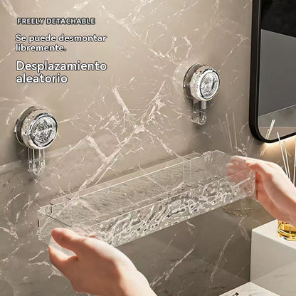🍽️🧺🔥 Estante de almacenamiento con ventosa sin perforaciones, elegante estante de drenaje ondulado, adecuado para cocina y baño