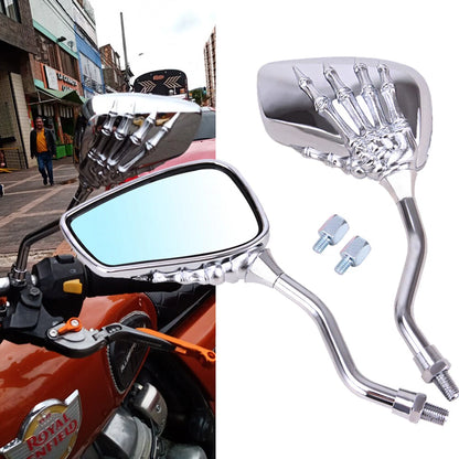 💀🏍️🔍【1 par】🔥Espejo retrovisor de motocicleta con mano fantasma galvanizada, accesorio de seguridad en la conducción, universal para motocicletas y vehículos eléctricos.