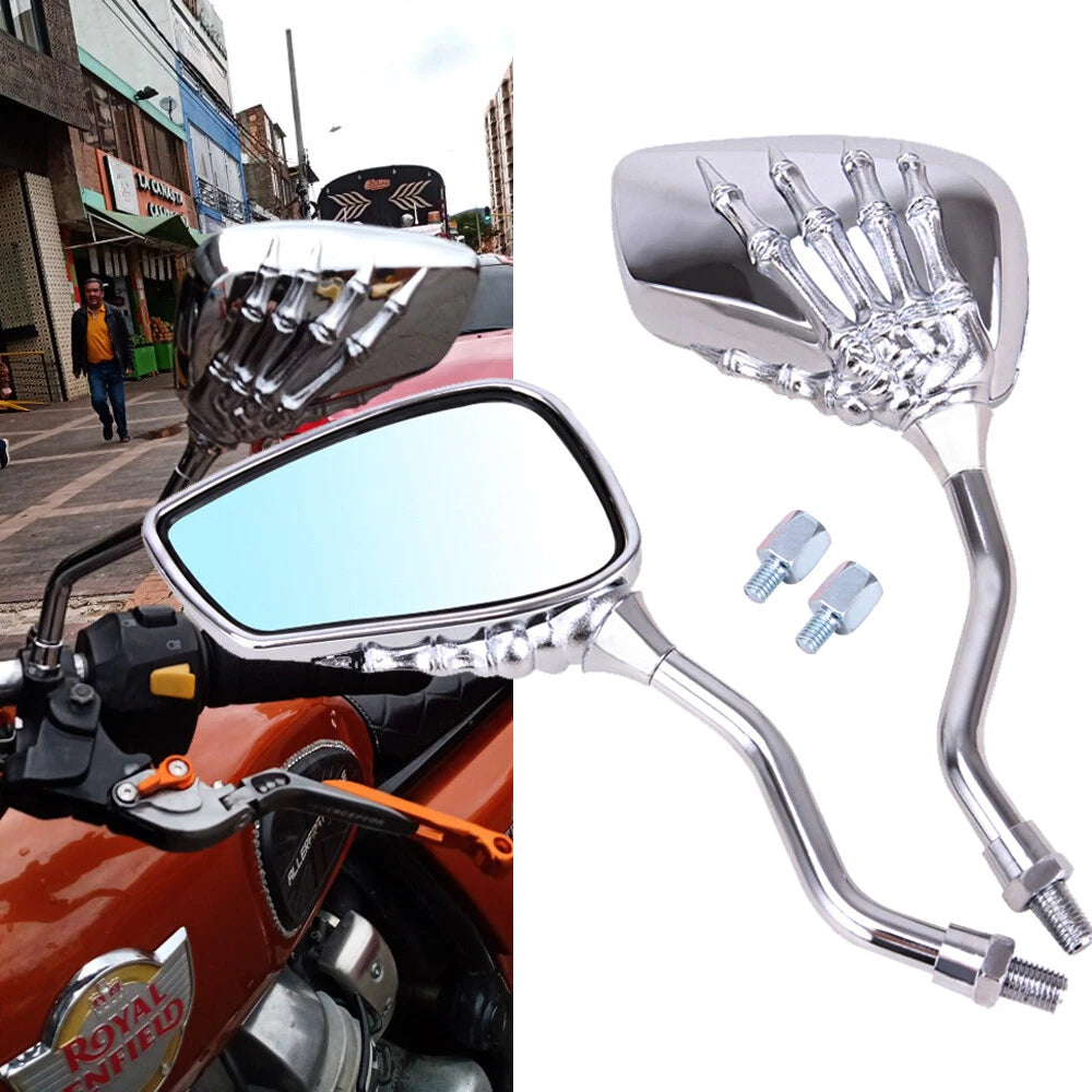 💀🏍️🔍【1 par】🔥Espejo retrovisor de motocicleta con mano fantasma galvanizada, accesorio de seguridad en la conducción, universal para motocicletas y vehículos eléctricos.