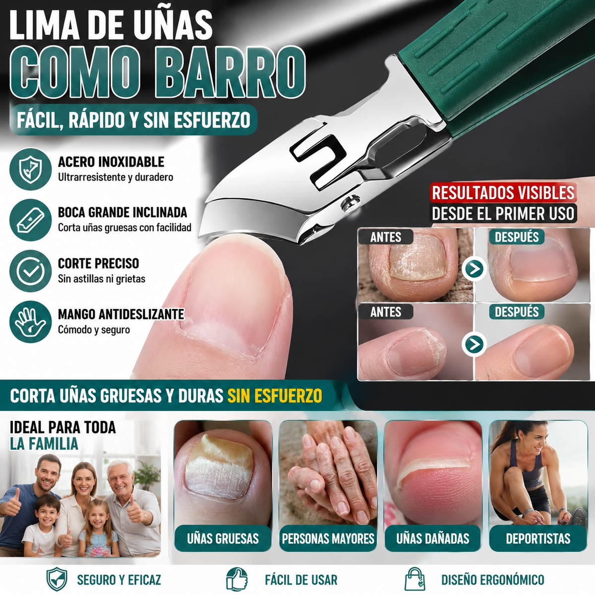 🔥 Cortaúñas antisalpicaduras con borde inclinado de 25° (juego de 3 piezas)