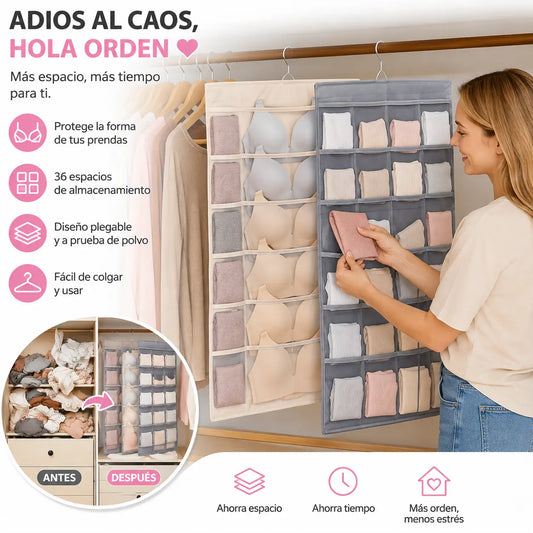 🧦 Organizador colgante de doble cara: 24 bolsillos, tejido transpirable, perfecto para ropa interior, calcetines y accesorios 🏠