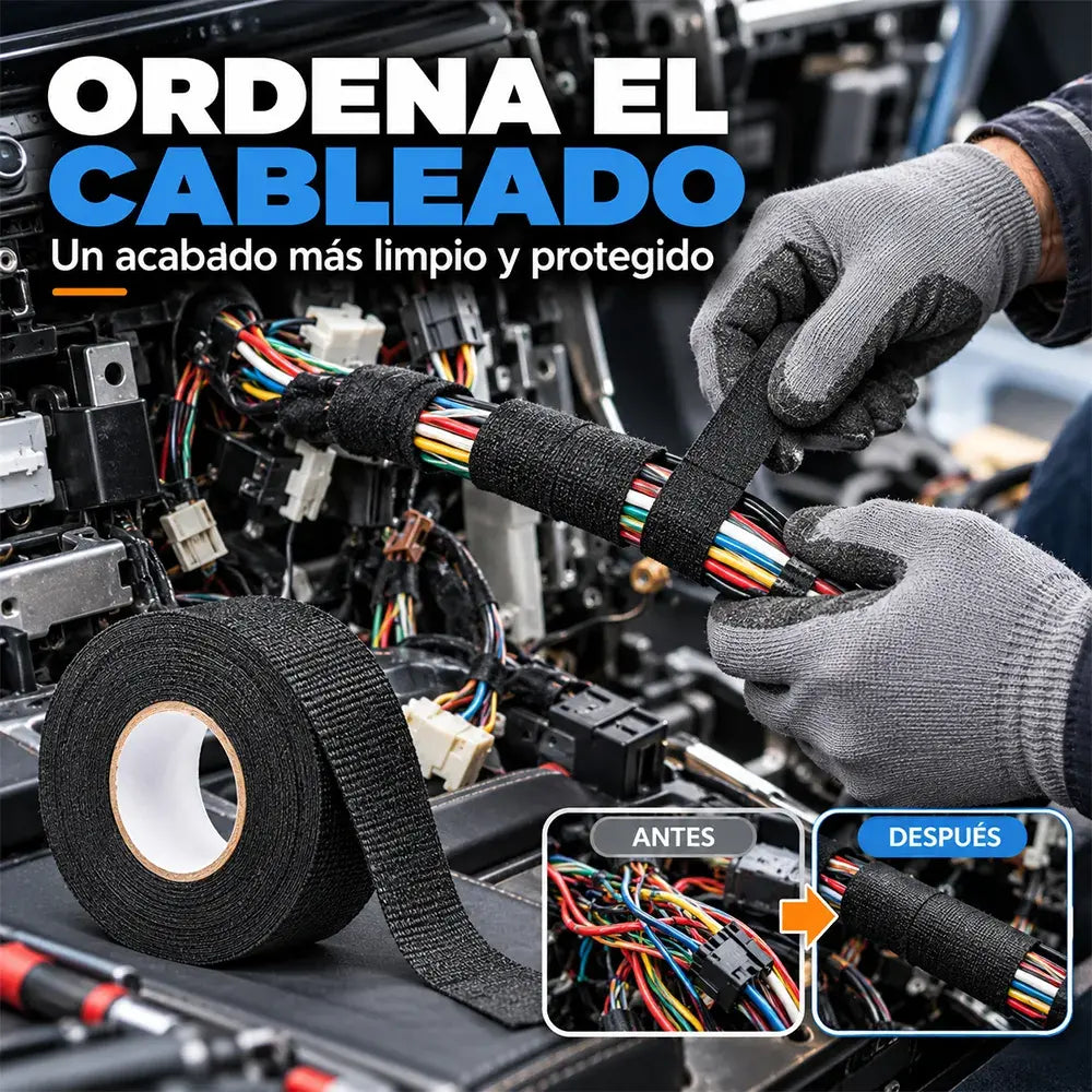 【15m】Cinta de fieltro de alta adherencia para mazos de cables de automoción: reduce el ruido, elimina los ruidos de vibración y resiste altas temperaturas durante el encintado.