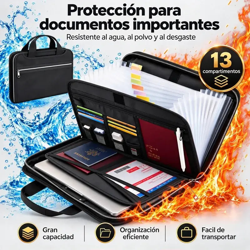 📁🔥 Carpeta Organizadora de Documentos de 13 Compartimentos | Bolsa de Gran Capacidad Resistente al Agua y al Calor para Documentos y Recibos