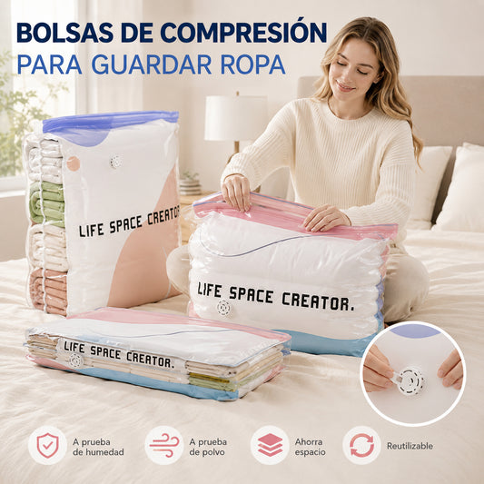 【5 piezas】Bolsas de compresión para guardar ropa, no requieren vacío, diseño reforzado.