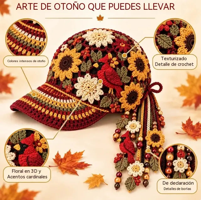 🧶🧢Gorra de béisbol de ganchillo para mujer, ideal para otoño.