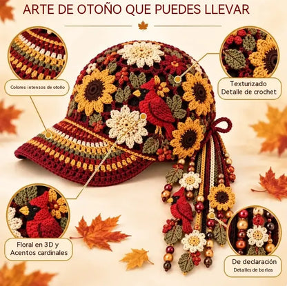 🧶🧢Gorra de béisbol de ganchillo para mujer, ideal para otoño.