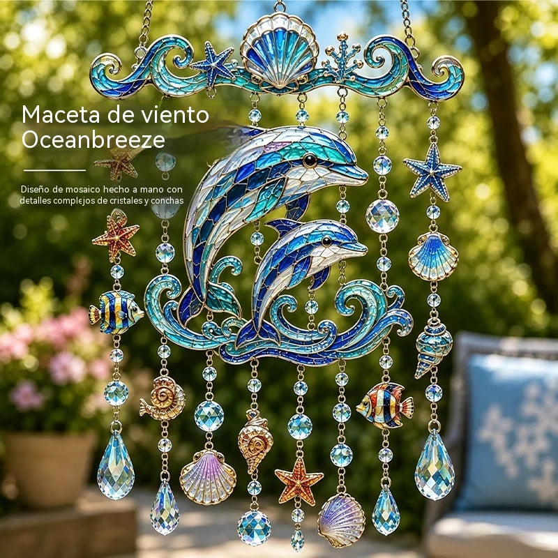 🌊💎 Carrillón de viento de cristal con temática marina: la decoración ideal para tu jardín y balcón.