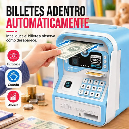 🏧💰 Caja de Ahorro Infantil con Huella y Código | Hucha Electrónica con Función ATM, Tarjeta y Gran Capacidad