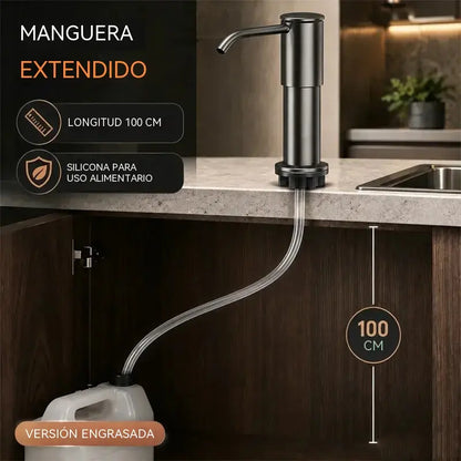 Dispensador de jabón y detergente integrado para fregadero de cocina, fabricado en acero inoxidable de primera calidad, con tubo extensible directo al cristal y bola de gravedad 304, bombeo rápido.
