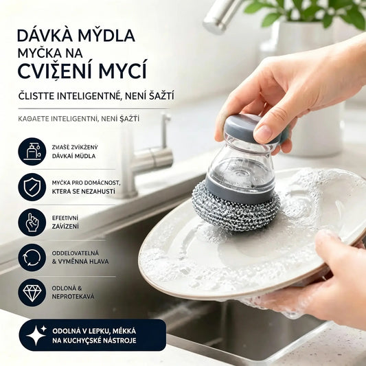 🧽 Kartáč na drhnutí s dávkovačem, LIMITOVANÁ NABÍDKA! 💪 Ideální na hrnce, pánve a nádobí. Rychlé a snadné čištění bez námahy! 🍳