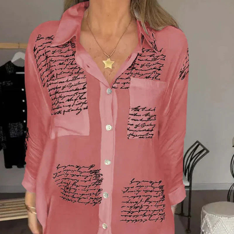 🥰 【S-5XL】 Camisa de manga larga con estampado de moda con solapa para mujer