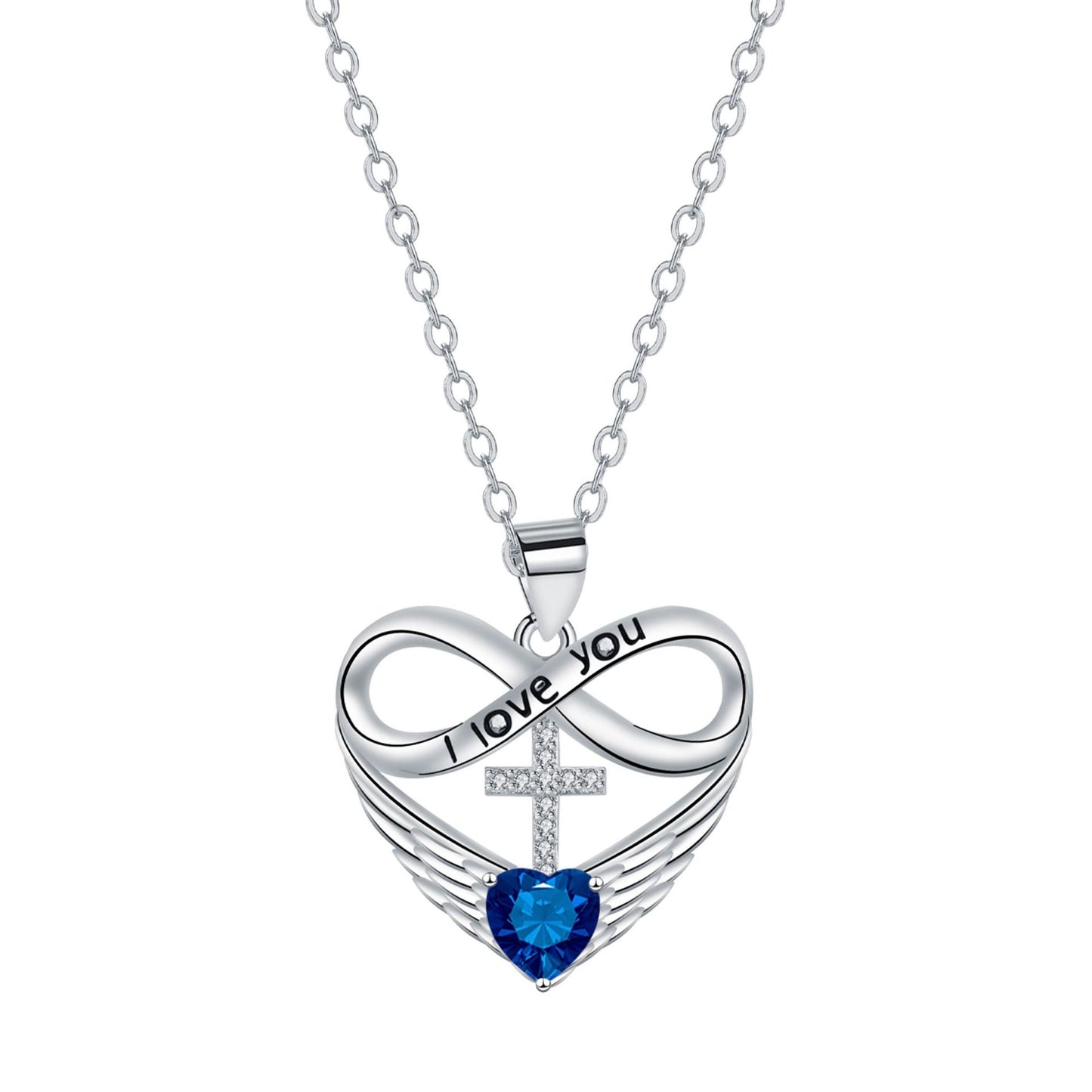 ✨Collar con colgante de cruz, corazón infinito y ala