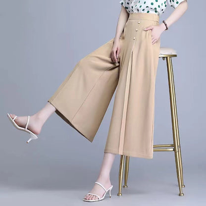 🔥【45-90kg】Falda de pantalón de pierna ancha y cintura alta drapeada a la moda para mujer