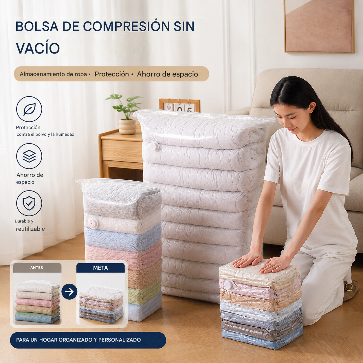 [Paquete de 5] Bolsas de almacenamiento al vacío 3D que no requieren bomba.