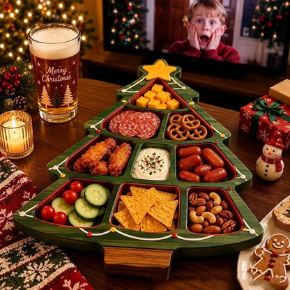 Bandeja de postres con forma de árbol de Navidad, plato de madera compartimentado para fiestas navideñas, plato para aperitivos de frutos secos y queso.