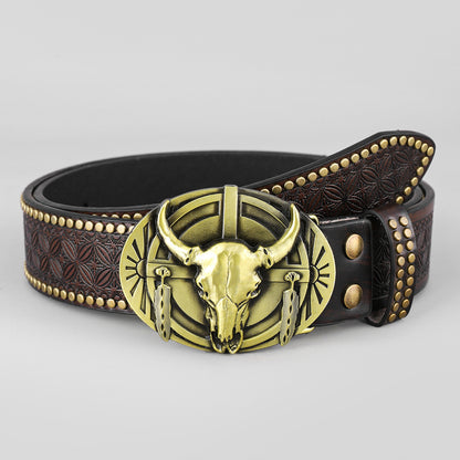 🔥Cinturón con adorno de cabeza de toro en relieve retro de moda para hombres