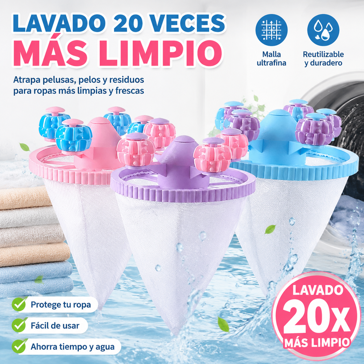 🌀6 piezas 25€✨ Filtro Flotante para Lavadora – Atrapa Pelusas, Cabellos y Pelos de Mascota en Cada Lavado 🧺